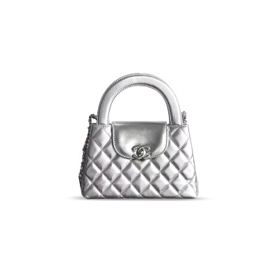 CHANEL SILVER QUILTED LAMBSKIN MINI KELLY SILVER HARDWARE AS4416 (19*13*7cm)